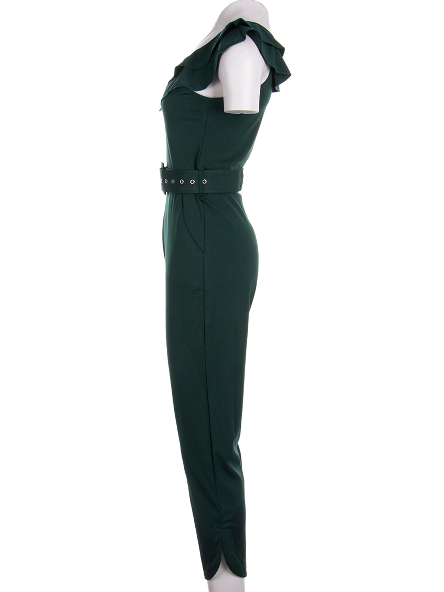 MERSARIPHY Women Formal Slim Solid Jmpsuits Ruffles Slash Neck Sashes Jumpsuit - image 4 of 5