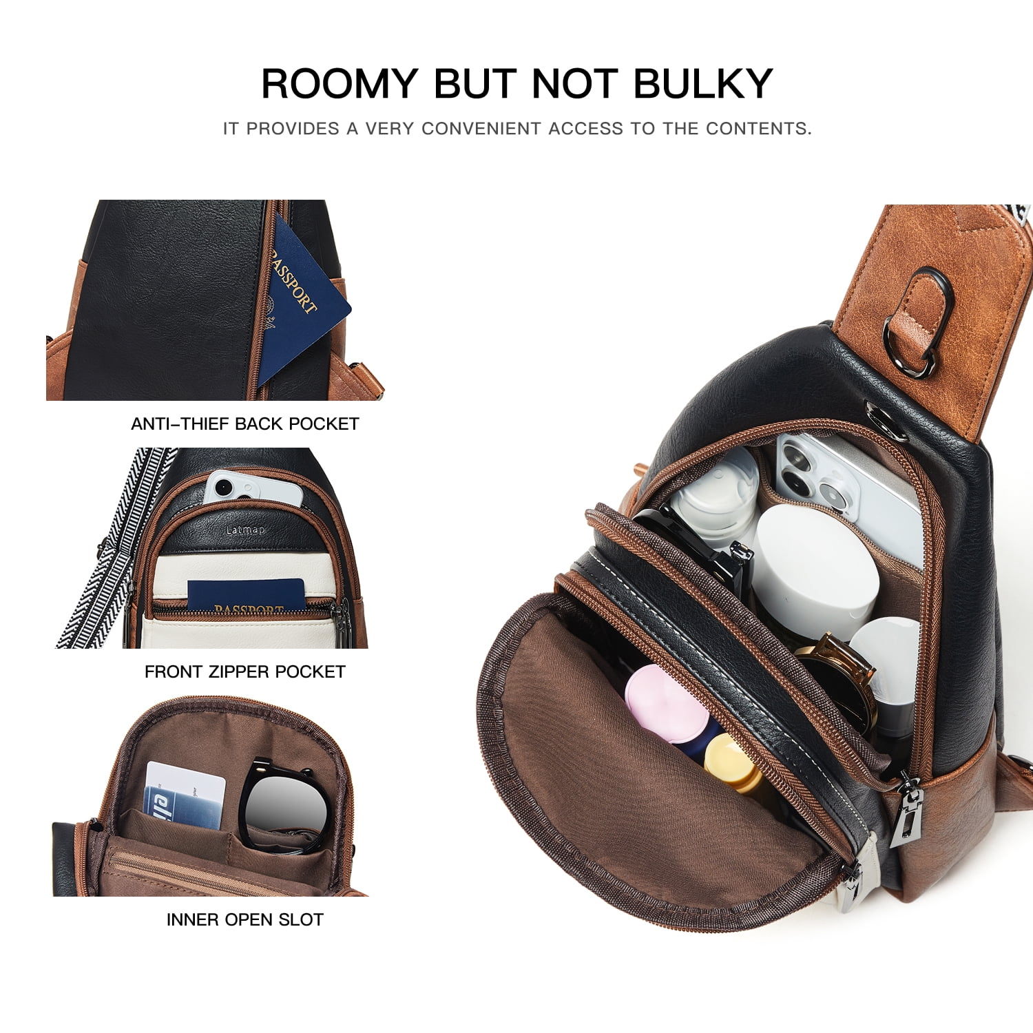 LATMAP Crossbody Sling Bag for Women&Men, Adjustable Straps, Suitable for Travel and as a Gift