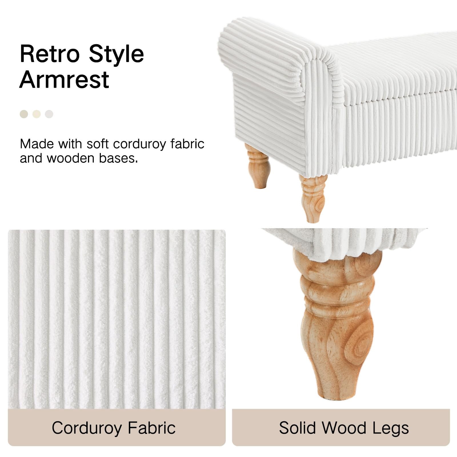 51.5" Storage Ottoman Bench, Upholstered Corduroy End of Bed Bench with Hidden Storage for Bedroom, Entryway & Living Room, White