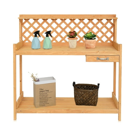 Winado Garden Workbench Potting Table With Drawer Burlywood Outdoor Patio Backyard
