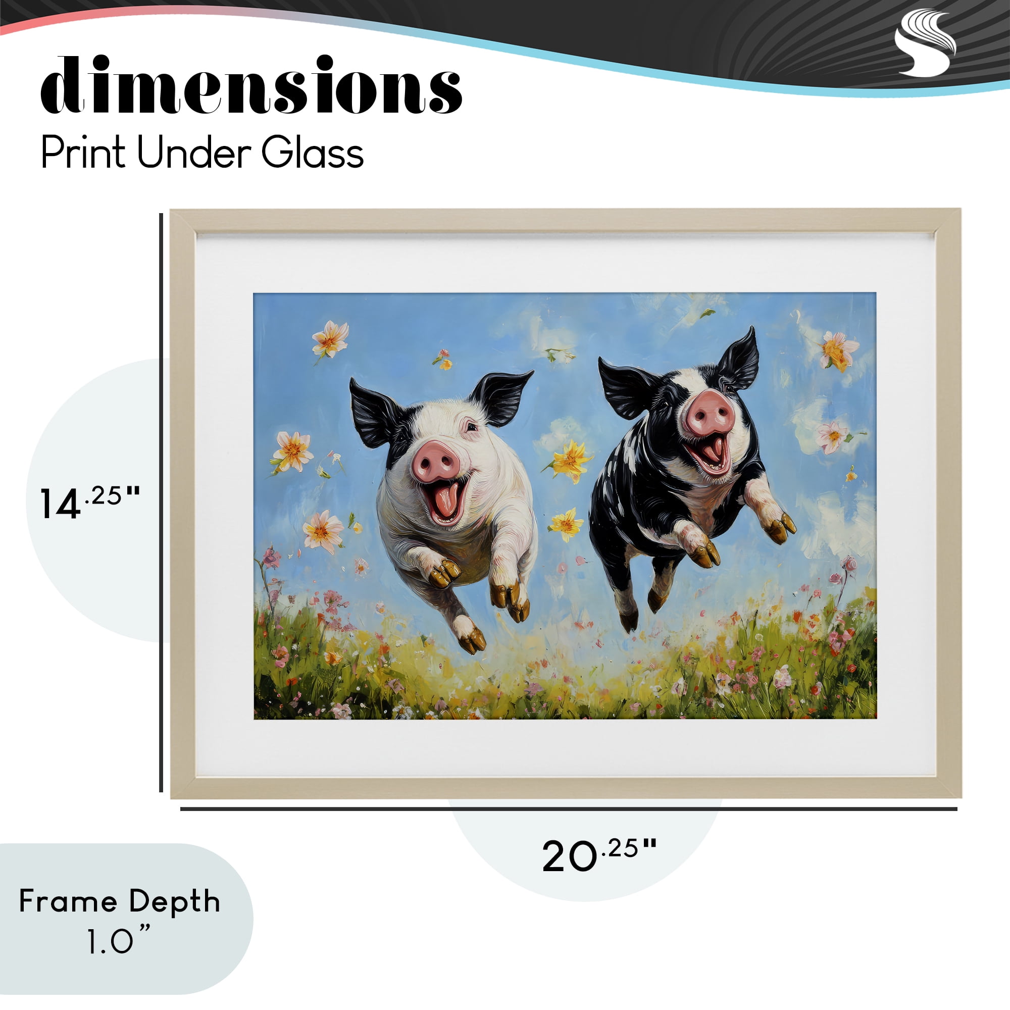 Stupell Industries Flying Pigs & Flowers Birch Framed Print Under Glass, design by The Wands Want