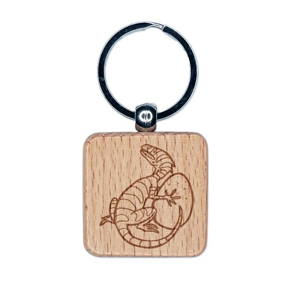 Small Dinosaur with Egg Square Keychain Charm Tag - Engraved Wood