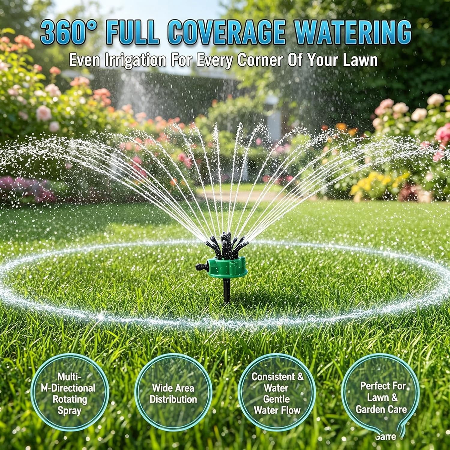360° Multi-Directional Lawn Sprinkler, Stable Rotating Water Sprinkler, Wide Coverage, Easy Connect for Yard Garden（1PCS）