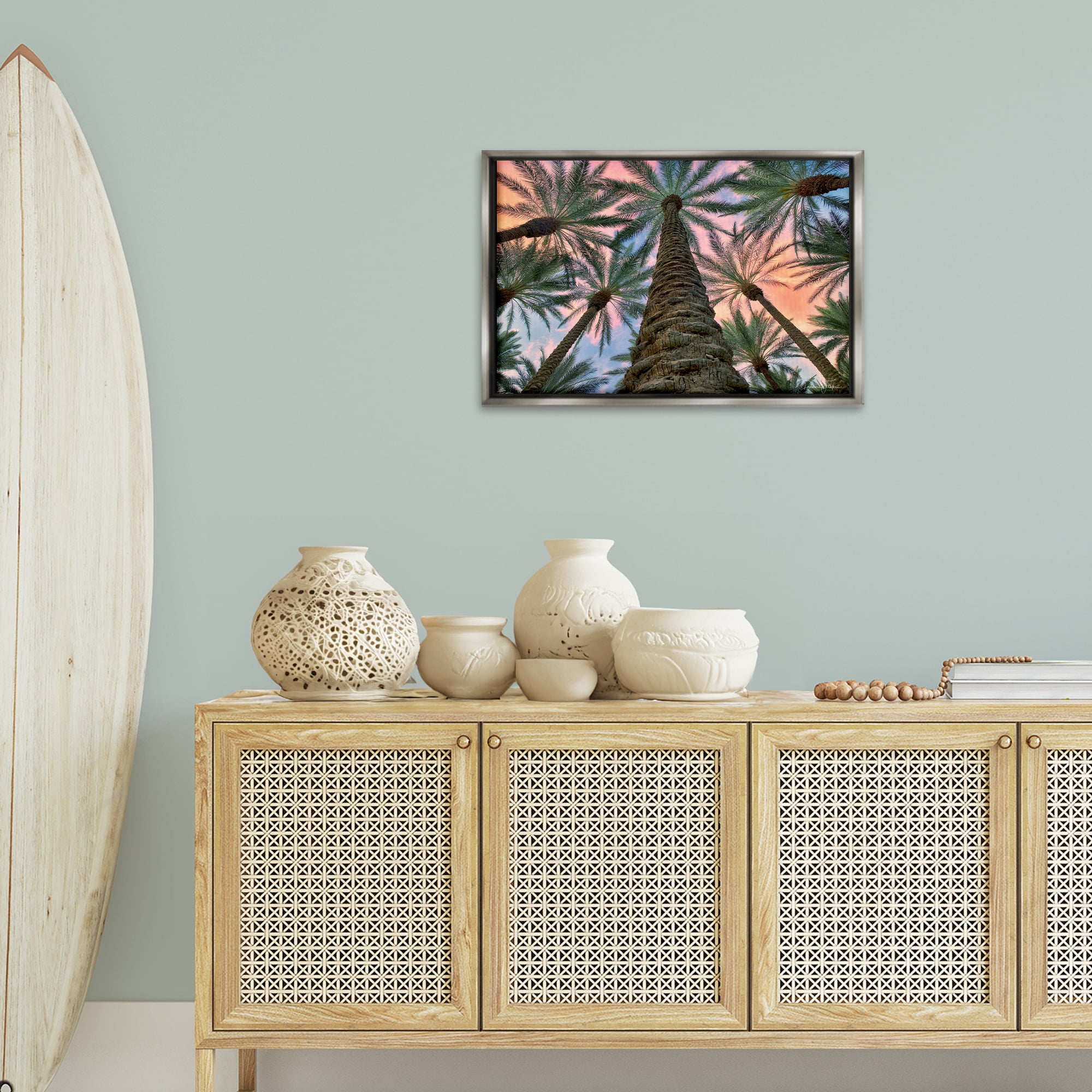 Stupell Industries Tall Overhead Palms Plants & Flowers Photography Gray Floater Framed Canvas Art Print Wall Art, 25 x 17