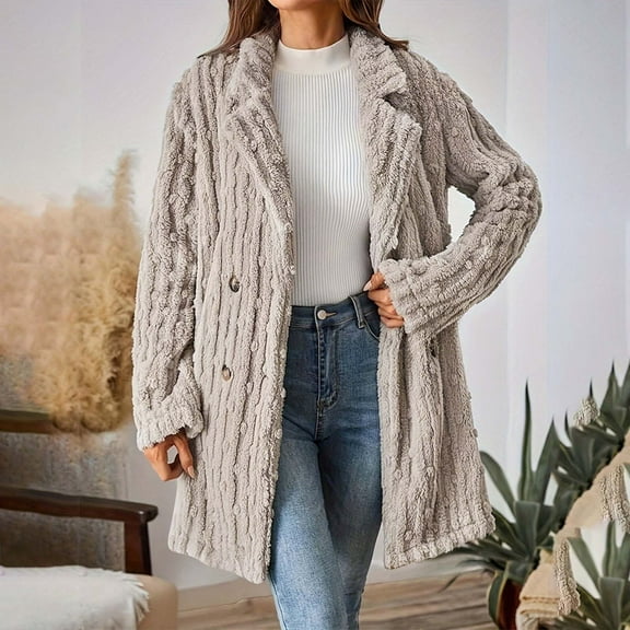 Ounisa Women's Tops Women's Winter Coats Double Breasted Botton Autumn Winter Fashion Outerwear Warmth Jackets