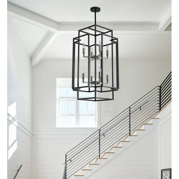 Aiwen Exquisite 2 Tiered Square Caged Pendant Light Silver Bulb Base Ceiling Lamp