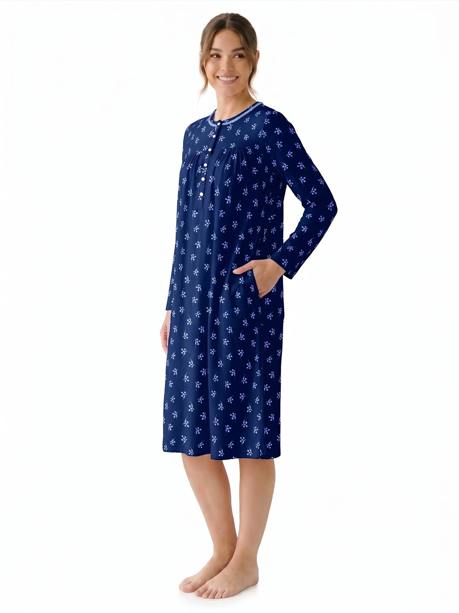 Aria Women’s Long Sleeve Stretch Velour 44" Sleepwear Nightgown, Sizes XS-5X
