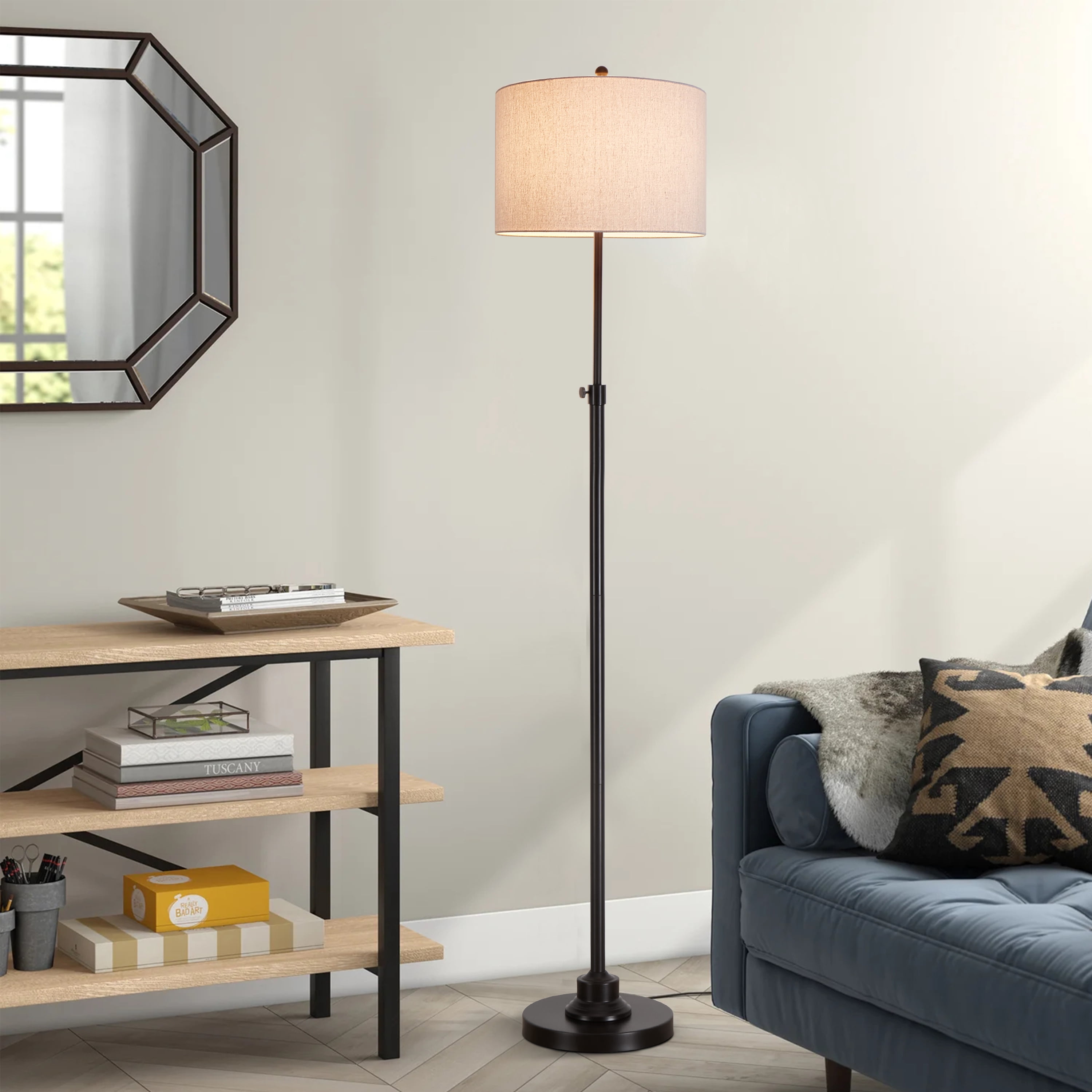 Kyrid 63.5”  Bronze Floor Lamp with Fabric Lampshade, Modern Standing Lamp for Living Room Bedroom