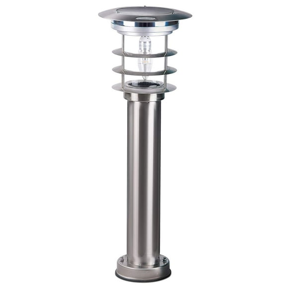 GAMA SONIC Outdoor Bollard Solar Pathway Light, Silver Stainless and Glass, Auger EZ-Anchor for Dirt and Grass. 24.25-inch Lamp Height, Sidewalk, Path, Driveway, 100 Lumens, 1 Pack (214801)
