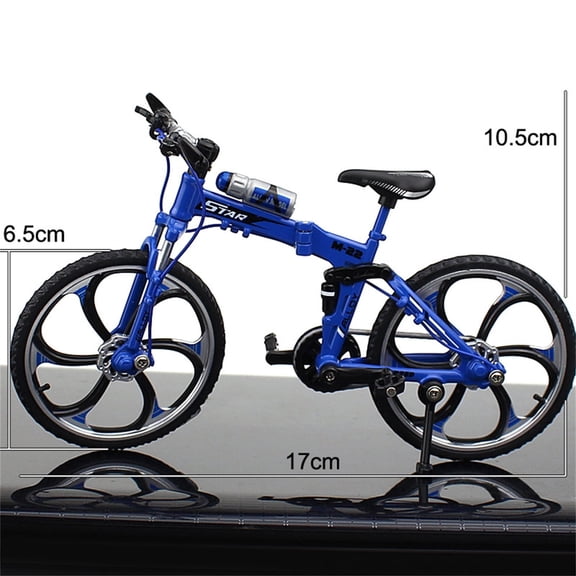 Blue 1:10 Alloy Folding Mountain Bike Model Blue Diecast Toy Vehicle Home Decor