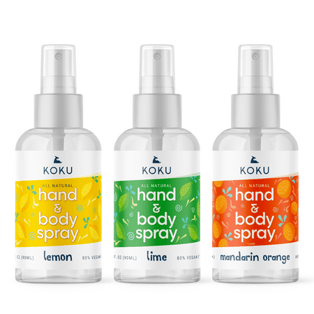 KOKU Citrus Hand & Body Spray | Variety Pack | Three 3-Ounce Travel-Size Spray Bottles | 1 of each Scents | Lemon, Lime, & Mandarin Orange