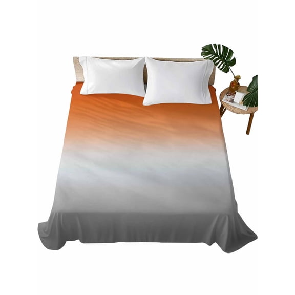 Burnt Orange Gray Ombre Flat Sheets Only Queen Size, Soft Breathable Bed Top Sheets for Mattress, Modern Gradient Abstract Art Luxury Bedding Flat Sheets for Home Hotel Bedroom Bed Protection