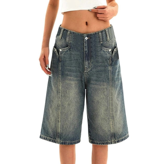 Women's Casual Cropped Jeans Casual Stretch Denim Pants Retro Streetwear Style Blue XXL