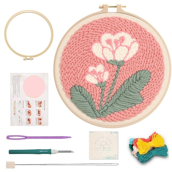 1 Pack Punch Needle Embroidery Starter Kits Include for Adults, Flower Punch Needle Set, Embroidery Hoops, Yarns, Instructions for Punch Needle
