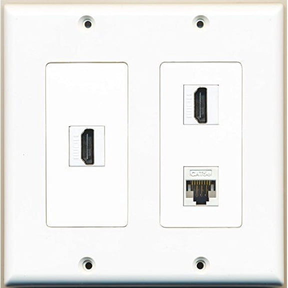 RiteAV - 2 Port HDMI 1 Port Cat5e Ethernet White - 2 Gang Wall Plate