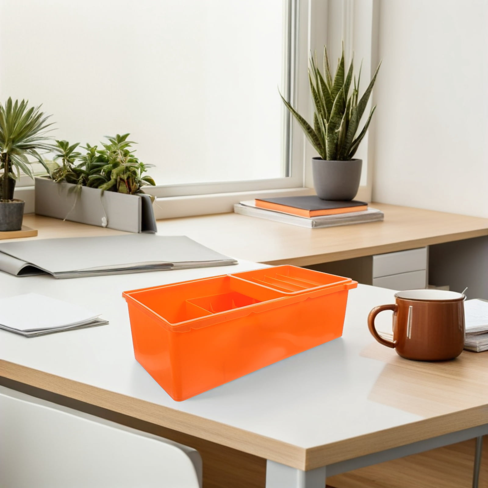 KALLORY Under Desk Storage Organizer, Orange ABS Multi-Drawer Box, Space-Saving Design, Quick Access Desktop Storage Solution