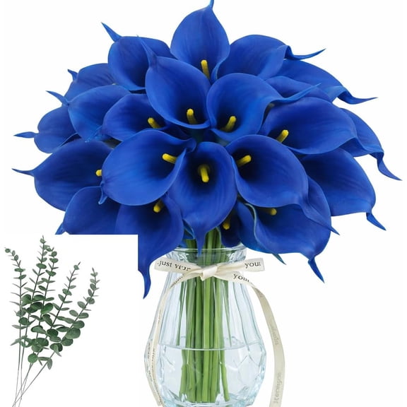 24-Piece Artificial Calla Lily Bouquet with Vase, 13.5" Real Touch Faux Flowers in Multiple Colors for Home, Wedding and Party Decoration