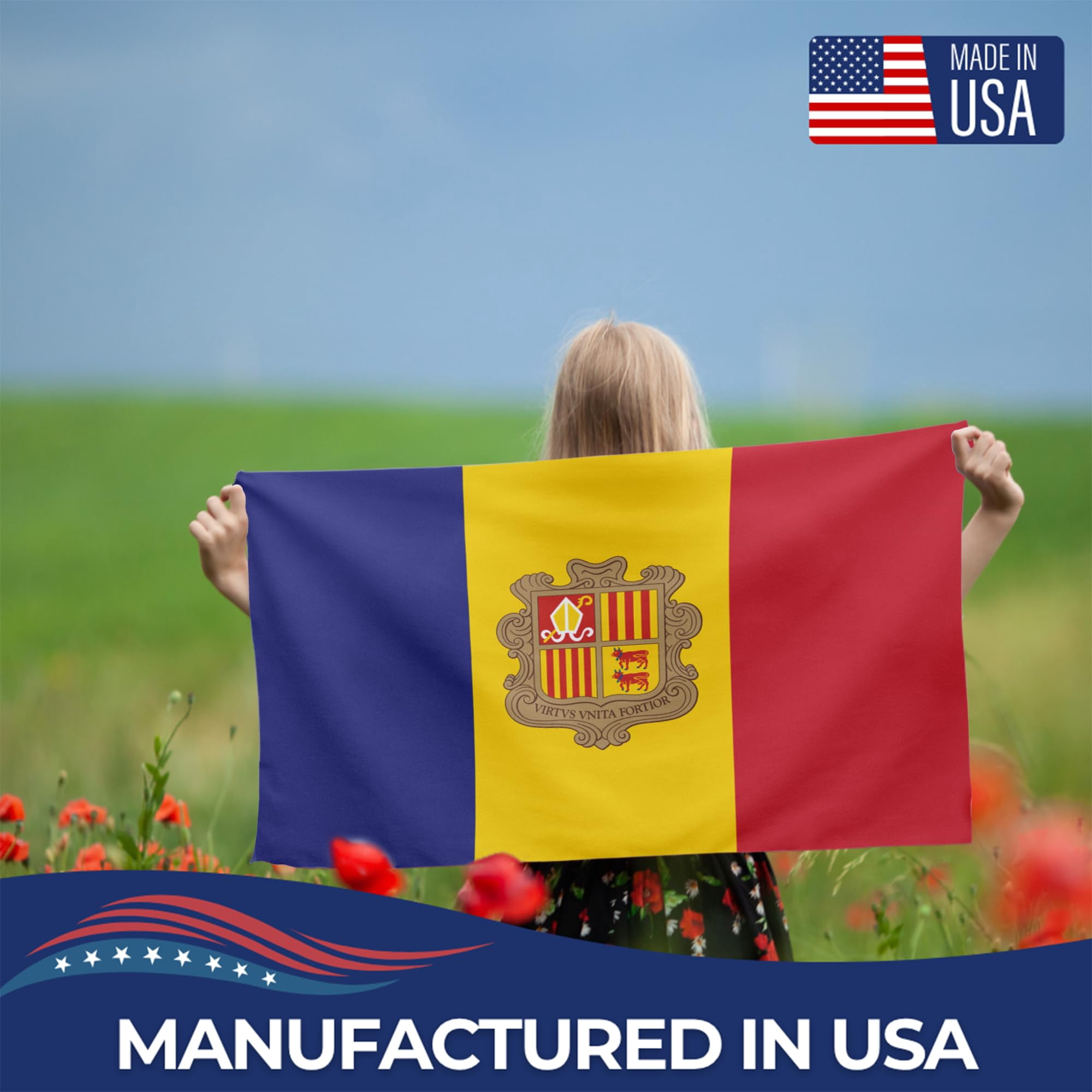 Andorra Outdoor Flag (1x1.5ft) by DreamController - Durable, Fade-Resistant Polyester, Double-Stitched, Brass Grommets - HD Printed Southern Europe Flag - Made in USA
