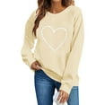thumbnail image 4 of Womens Valentine's Day Heart Print Sweatshirt - Oversized Crewneck Minimalist Outline, Beige Casual Romantic Gift for Her,Size S, 4 of 6