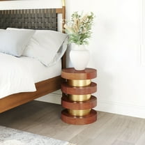 Marigot Side Table Walnut End Table, Modern Style, Mango Wood round shape tabletop, Iron, Indoor Living
