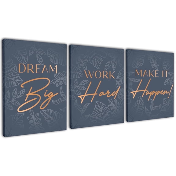 HoneyKICK Affirmations Framed Canvas Wall Art Set, Blue and Gold, 12.5x15, 3 Piece