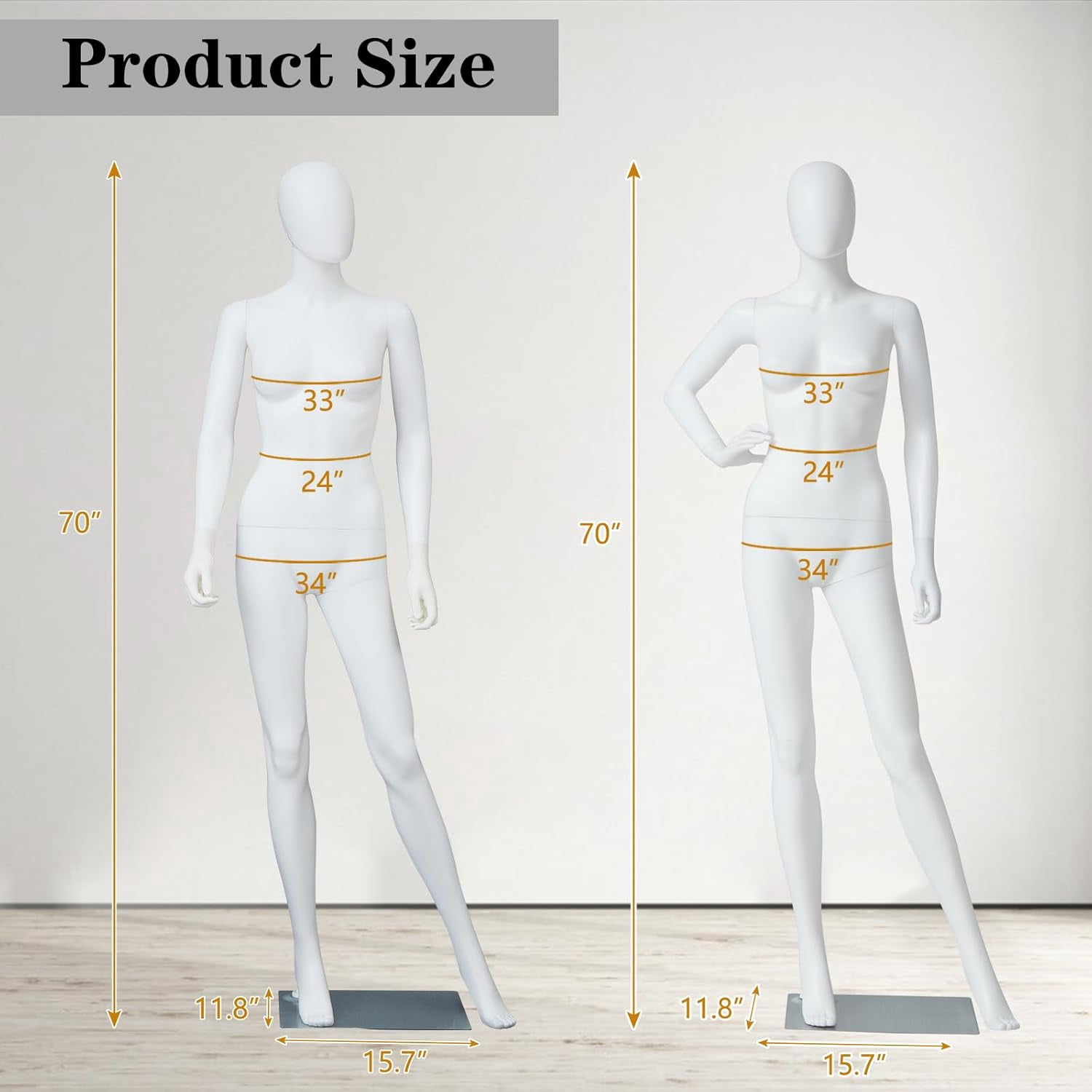 Kinbor 6Ft Female Mannequin Dress Form Display - Manikin Torso Stand Realistic Full Body Mannequin Set with Stand for Clothing Shops, Clothing Design(White)