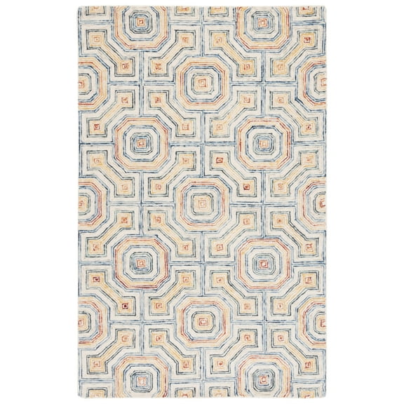 SAFAVIEH Aspen Ermintrude Colorful Geometric Wool Area Rug, Ivory/Blue, 6' x 6' Round
