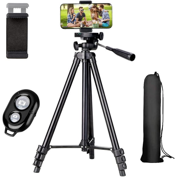 Phone Tripod Stand, 50” Extendable Cell Phone Selfie Stick Tripod with Remote Shutter, Lightweight Aluminum iPhone Stand Tripod Compatible with Smartphone, Camera - -