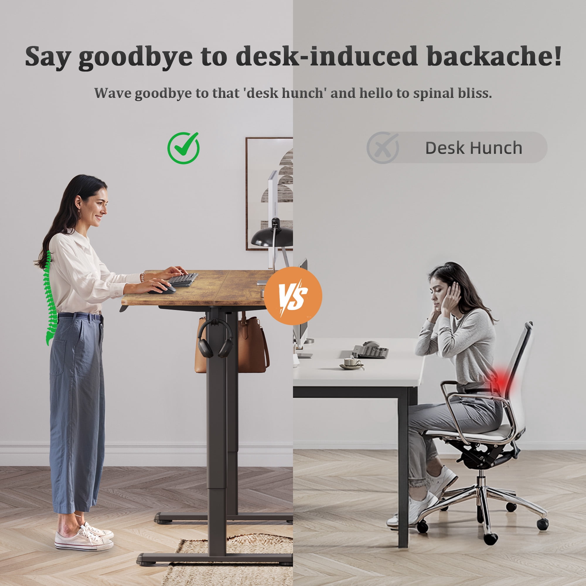 Innovar Electric Standing Desk, Small Stand up Desks,Computer Motorized Study Rising Desk W/Memory Preset Office Height Adjustable Height Sit-Stand Desk for Teens & Adults,40x24 inches,Brown