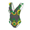 thumbnail image 6 of Daiia Spring St Patrick’S Day Irish Gnomes Women's Ruffled One Piece Swimsuit V Neck Lace Up, Lace Swimwear-, 6 of 8