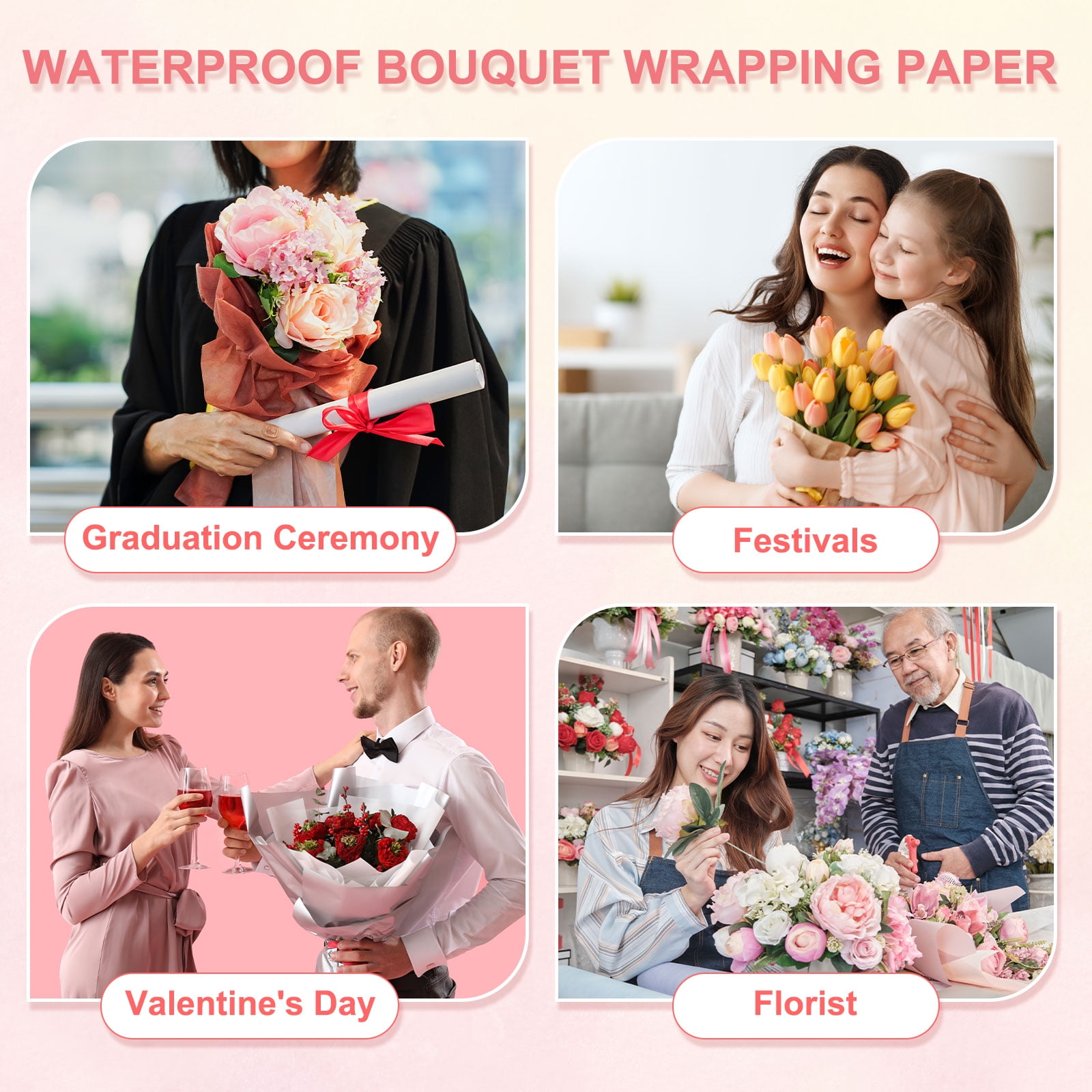 Uxcell Flower Wrapping Paper, Waterproof Floral Bouquet Wrapping Paper Florist Supplies Packaging Paper for DIY Crafts Wedding Birthday Gift Green
