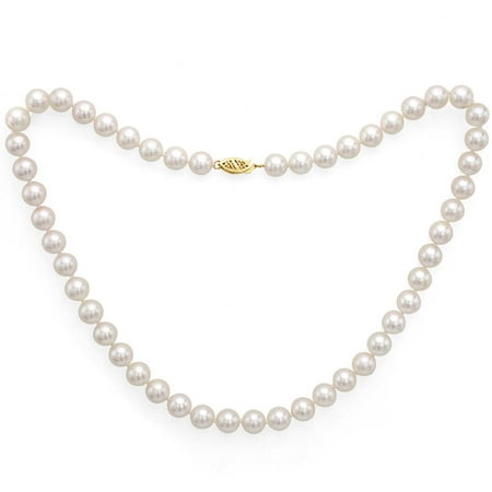 6.5-7mm White Perfect Round Akoya Pearl 36 Necklace with 14kt Yellow Gold Clasp