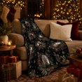 thumbnail image 3 of Woodland Opossums with Holly Berries Pine Sprigs and Snowflakes, Dark Holiday Animal Art, Black Botanical Motif Warm Flannel Blanket, Christmas Gift for Cabin Home Decor, 3 of 9