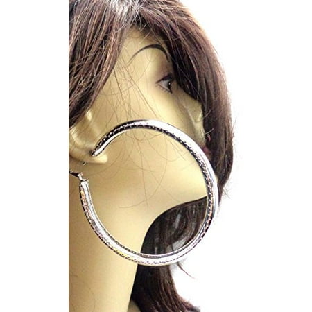 Dotted Hoop - Large 4 inch Hoop Earrings Silver Tone Shiny Dotted Round Hoops