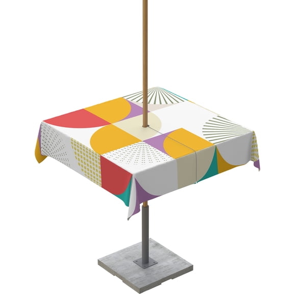 Fsddascl Colorful Geometric Outdoor Tablecloth - 60x60 Inch Square Dining Table Cover, Middle Century Modern Abstract Art Waterproof Outdoor Table Cloth with Umbrella Hole & Zipper for Picnic/Patio