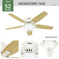 thumbnail image 4 of Hunter 52 inch Indoor Ceiling Fan with LED Light - White Ceiling Fan with Pull Chain, For Bedroom or Living Room, Low Profile Mount, No Remote, 5 Blades, Includes Bulbs - Newsome 53313, Fresh White, 4 of 16
