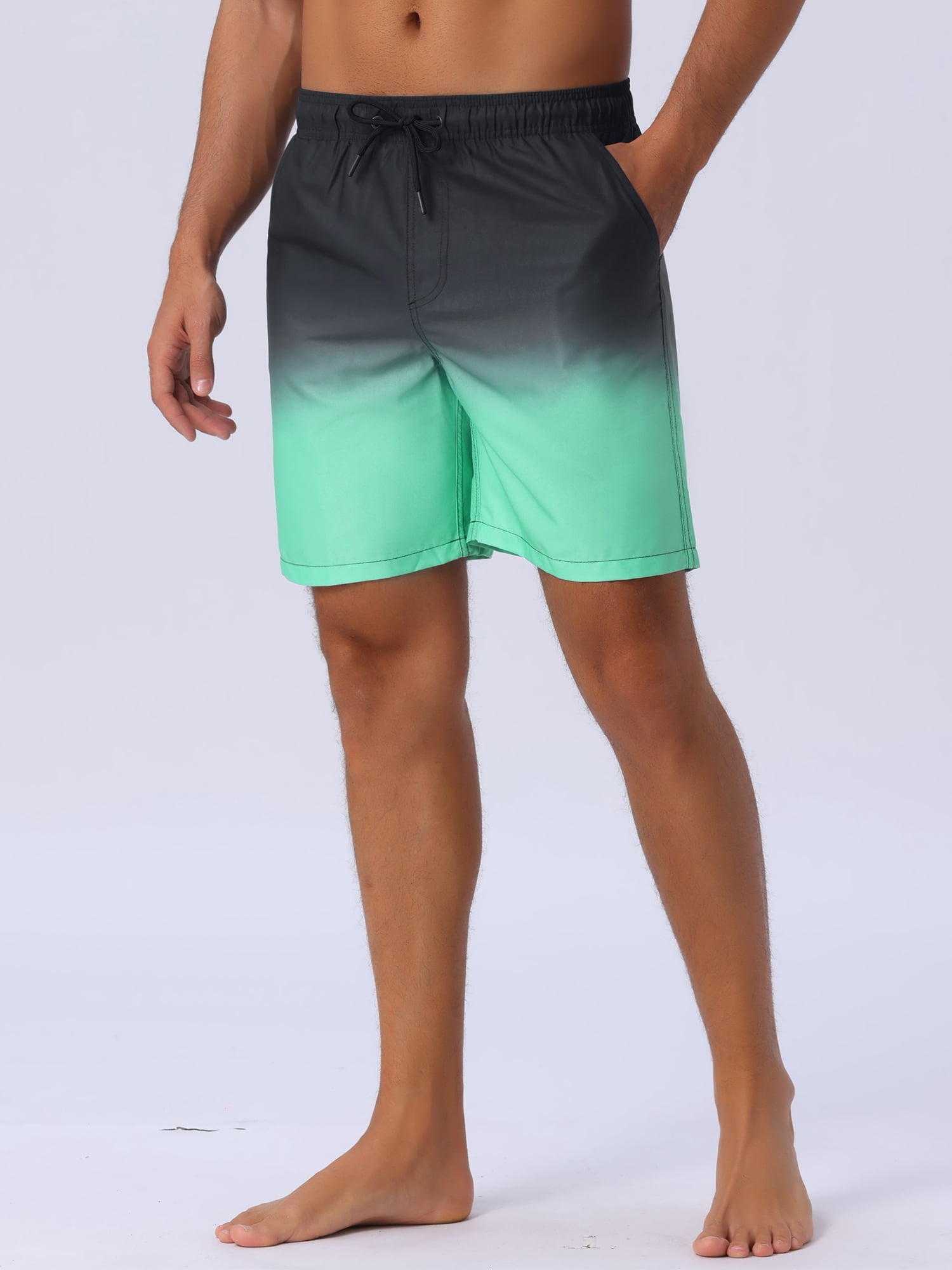 DARING DIVA Men's Gradient Color Drawstring Elastic Waist Lining Swimming Trunks 28 Light Green