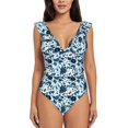 thumbnail image 2 of Yiaed Daisies Flowers Print Women's Ruffled One Piece Swimsuit V Neck Swimwear Slimming Monokini for Woman-Large, 2 of 8
