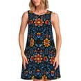 thumbnail image 1 of Easygdp Mexican Flower para Vestido Transpirable de Mujer, Vestido Suelto de Manga Corta con Pliegues y Bolsillos para el Verano, 1 of 7