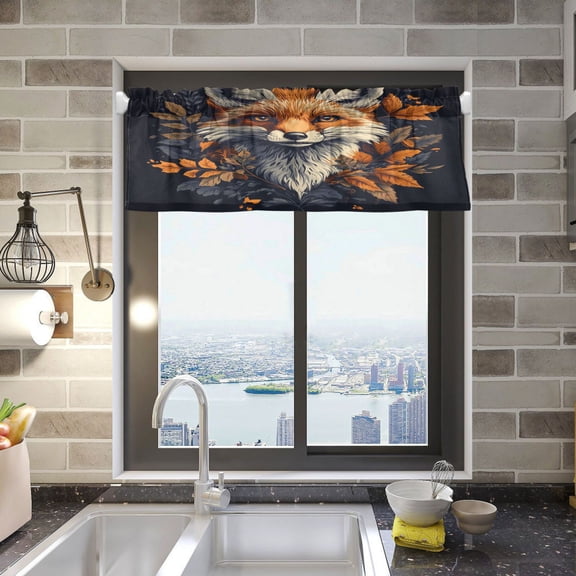 BZSMCE Alance Curtains Fox Head Painting Design Modern Style Pattern Window Curtain Valance 52W" x 18L" for Kitchen Living Room Bedroom