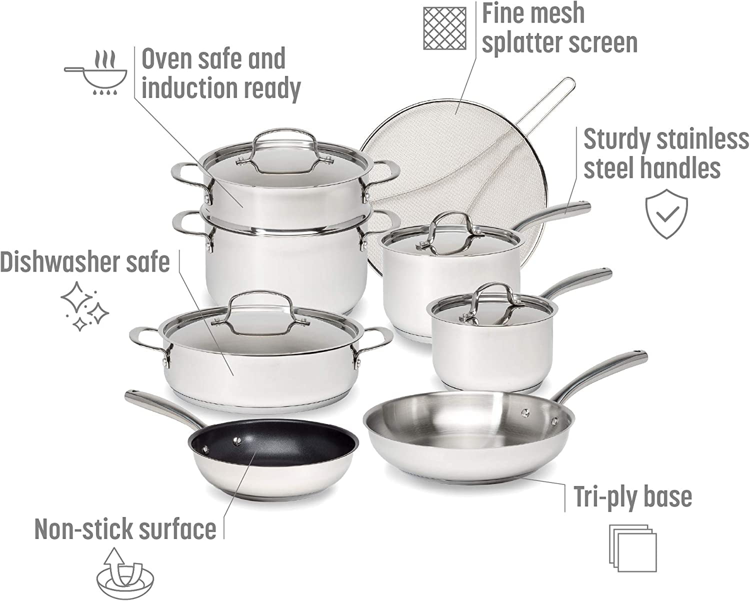 Goodful 12 Piece Cookware Set with Titanium-Reinforced Premium Non-Stick Coating, Dishwasher Safe Pots and Pans, Tempered GLA