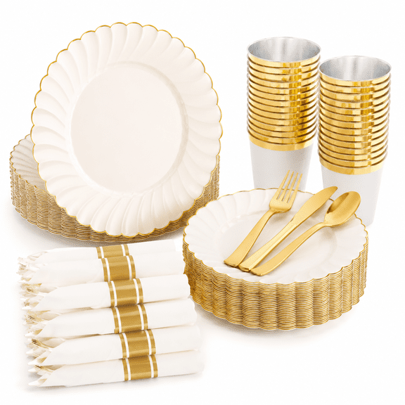 Scalloped Heavy-Duty Disposable Plastic Party & Wedding Plates Set