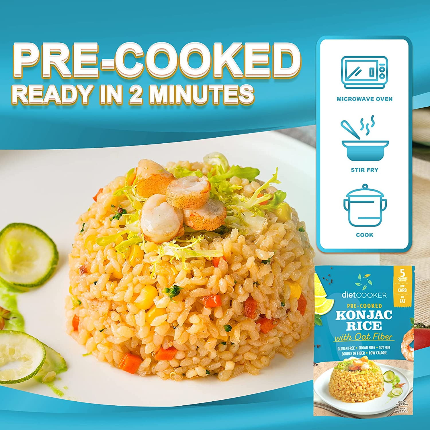 DIET COOKER Shirataki Konjac Rice - 10 Pack 20 Servings, Keto & Vegan Friendly, Odor Free, Low Calorie, Slim Rice Healthy & Easy Ready-to-Eat Healthy Rice Alternative