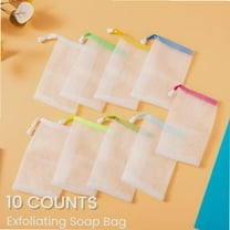10 Counts Exfoliating Mesh Soap Bag Foaming Net, Face Cleansing Foaming Nets,Scrub Cleansing Soap Bubble Mesh Bags sponge baby natural sponge, White Pouch with Drawstring for Bath & Shower