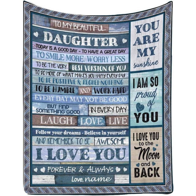 LHSHID Personalized Custom Name Message Text Blanket from Dad & Mom to My Beautiful Daughter I Love You to The Moon and Back Throw Blanket