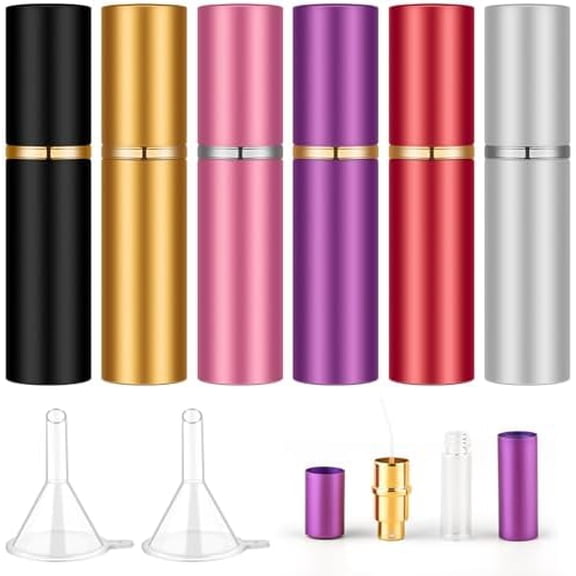 6 Pcs Lipstick Flask 0.17 oz Fake Funny Lipstick Flask Portable Leakproof Drinking with 2 Funnels for Party Gifts, Cruise Activities, Pink, Purple, Black, Gold, Silver and Red