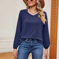 thumbnail image 4 of Scyoekwg Womens Long Sleeve Tops V-Neck Pleated T-shirt Loose Solid Color Dressy Casual Blouse Tops for Women Trendy Lightweight Tshirt Pullover (Navy,L), 4 of 4