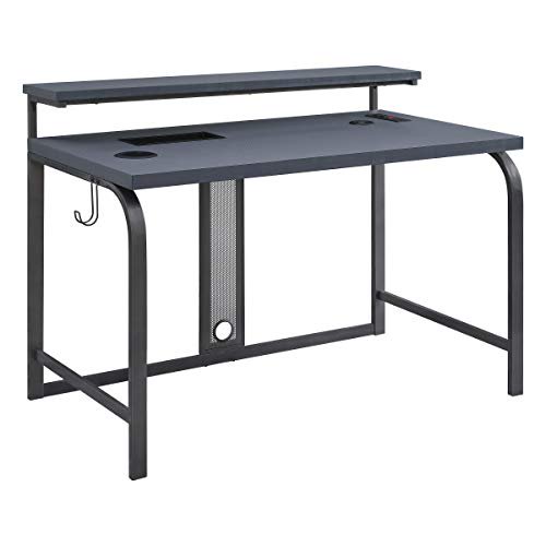 OSP Home Furnishings Reload Gaming Desk with RGB LED Lights and Power Hub, Grey