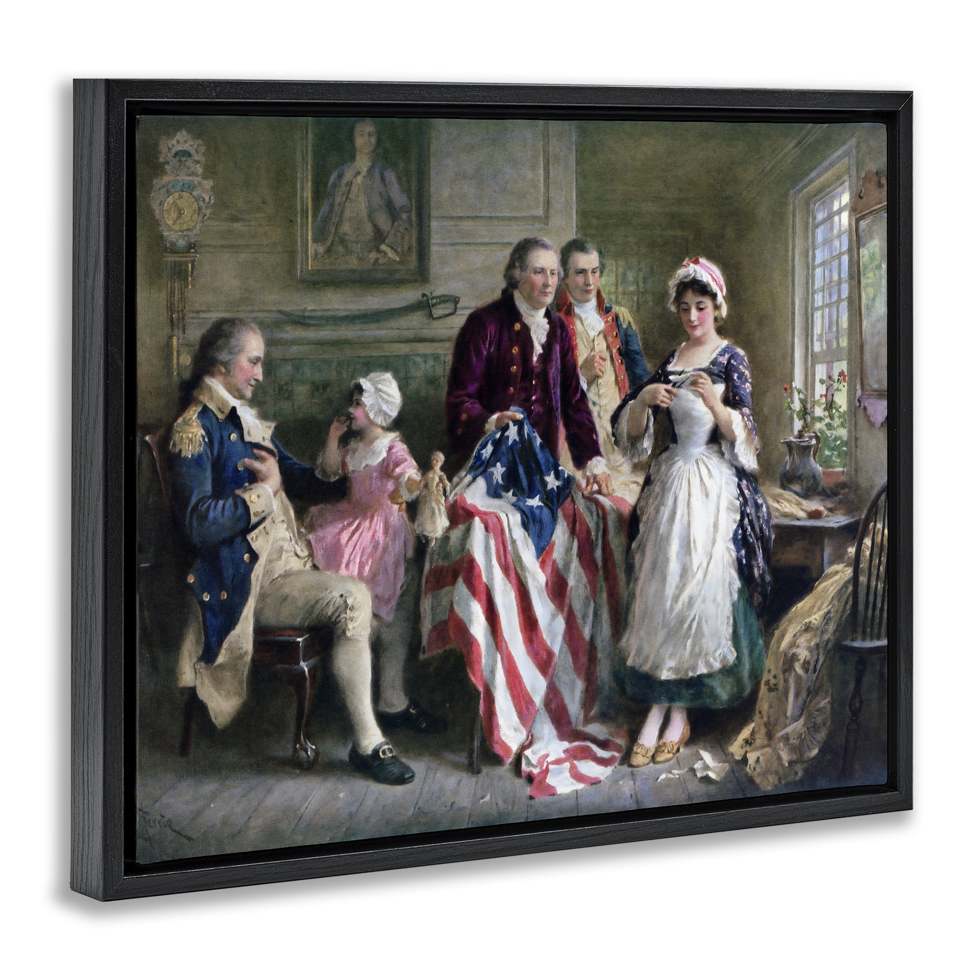 Historical Betsy Ross Black Framed Floater Canvas Wall Art, design by Arlington Prints