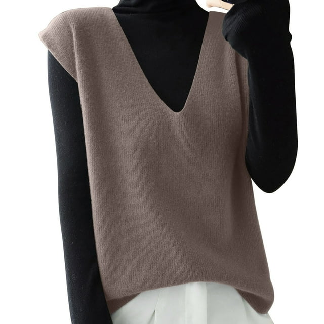 Kcodviy Gilet en Tricot pour Femme, Gilet Profond Réversible, Col en V, Gilet Ample, Gilets pour Femmes Tendance, Grande Taille, Chandail Sans Manches, Cardigan à Enfiler, Col en V, Tricot pour Tenue Décontractée